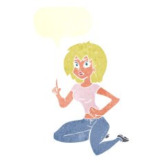 cartoon sitting woman with idea speech bubble N10