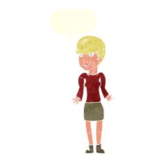 cartoon confused woman with speech bubble N79