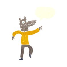 cartoon wolf man with speech bubble N49
