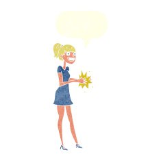 cartoon woman clapping hands with speech bubble N10