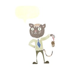 cartoon business cat with dead mouse speech bubble N9