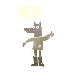 cartoon wolf man with speech bubble N50