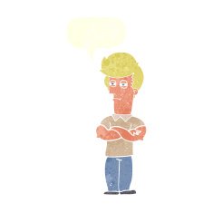 cartoon man with folded arms speech bubble N27