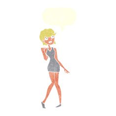 cartoon woman in cocktail dress with speech bubble N20