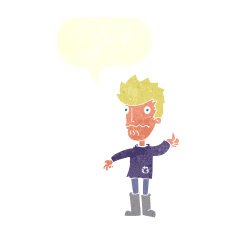 cartoon worried man giving thumbs up symbol with speech bubble N10