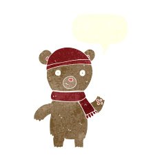 cartoon waving teddy bear with speech bubble N18