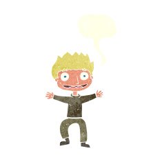 cartoon grinning boy with speech bubble N10
