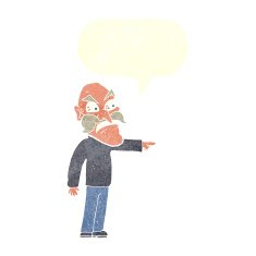 cartoon furious old man with speech bubble N10
