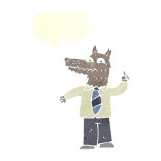 cartoon business wolf with idea speech bubble N6