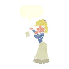 cartoon victorian woman dropping handkerchief with speech bubble N10