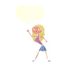 cartoon woman dancing with speech bubble N27