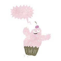 cartoon cupcake monster with speech bubble N10