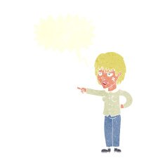 cartoon woman pointing with speech bubble N199
