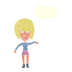 cartoon woman waving away with speech bubble N9