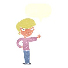 cartoon woman waving with speech bubble N313