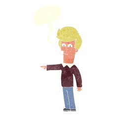 cartoon man pointing with speech bubble N180