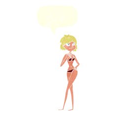 cartoon woman in bikini with speech bubble N48