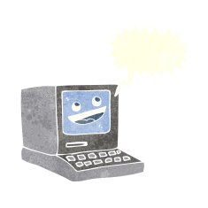 cartoon old computer with speech bubble N24