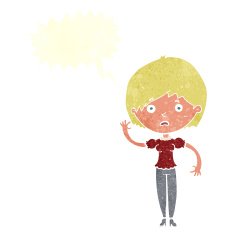 cartoon waving woman with speech bubble N139
