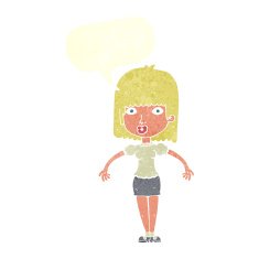 cartoon woman shrugging shoulders with speech bubble N459