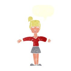 cartoon woman shrugging shoulders with speech bubble N460
