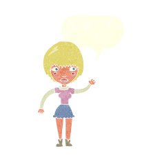 cartoon waving woman with speech bubble N142