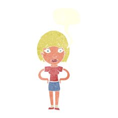 cartoon worried woman with speech bubble N73