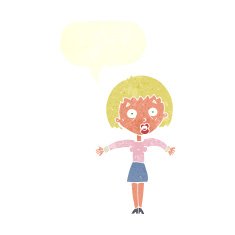 cartoon woman shrugging shoulders with speech bubble N461