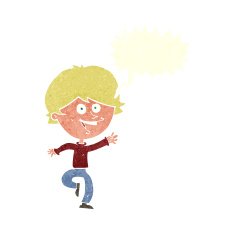 cartoon happy waving boy with speech bubble N20