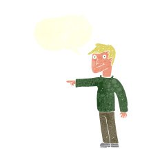 cartoon man pointing with speech bubble N182