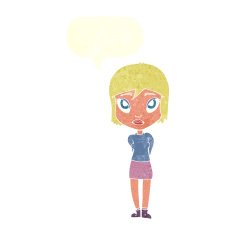 cartoon shy girl with speech bubble N10