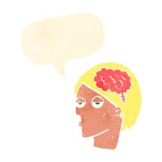 cartoon head with brain symbol speech bubble N36