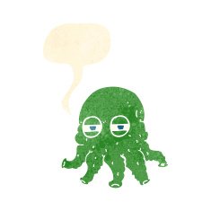 cartoon alien face with speech bubble N20