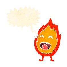 cartoon flame character with speech bubble N10