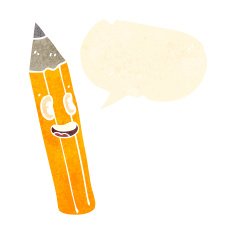 cartoon pencil with speech bubble N2