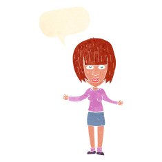 cartoon woman shrugging shoulders with speech bubble N462