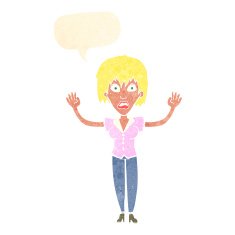 cartoon woman stressing out with speech bubble N19