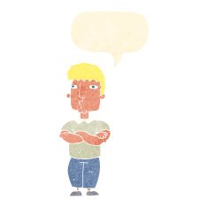 cartoon man with crossed arms speech bubble N30