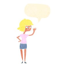 cartoon friendly girl waving with speech bubble N10