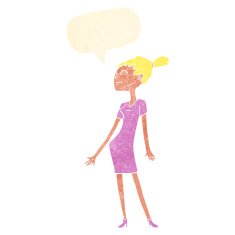 cartoon woman in dress with speech bubble N39