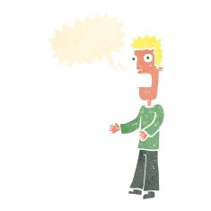 cartoon man freaking out with speech bubble N9