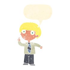 cartoon school boy with question speech bubble N10