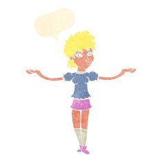 cartoon woman shrugging shoulders with speech bubble N463