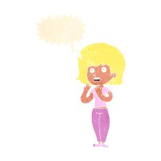 cartoon shocked woman with speech bubble N92