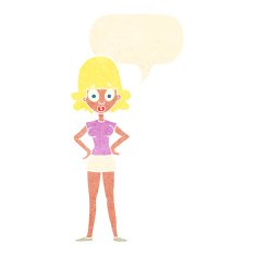 cartoon surprised woman with speech bubble N224