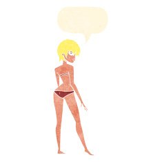 cartoon woman in bikini with speech bubble N49