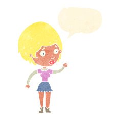 cartoon woman waving with speech bubble N315