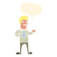 cartoon salesman with speech bubble N10