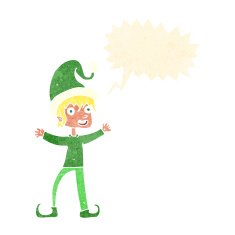 cartoon excited christmas elf with speech bubble N10