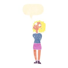 cartoon curious woman with speech bubble N55